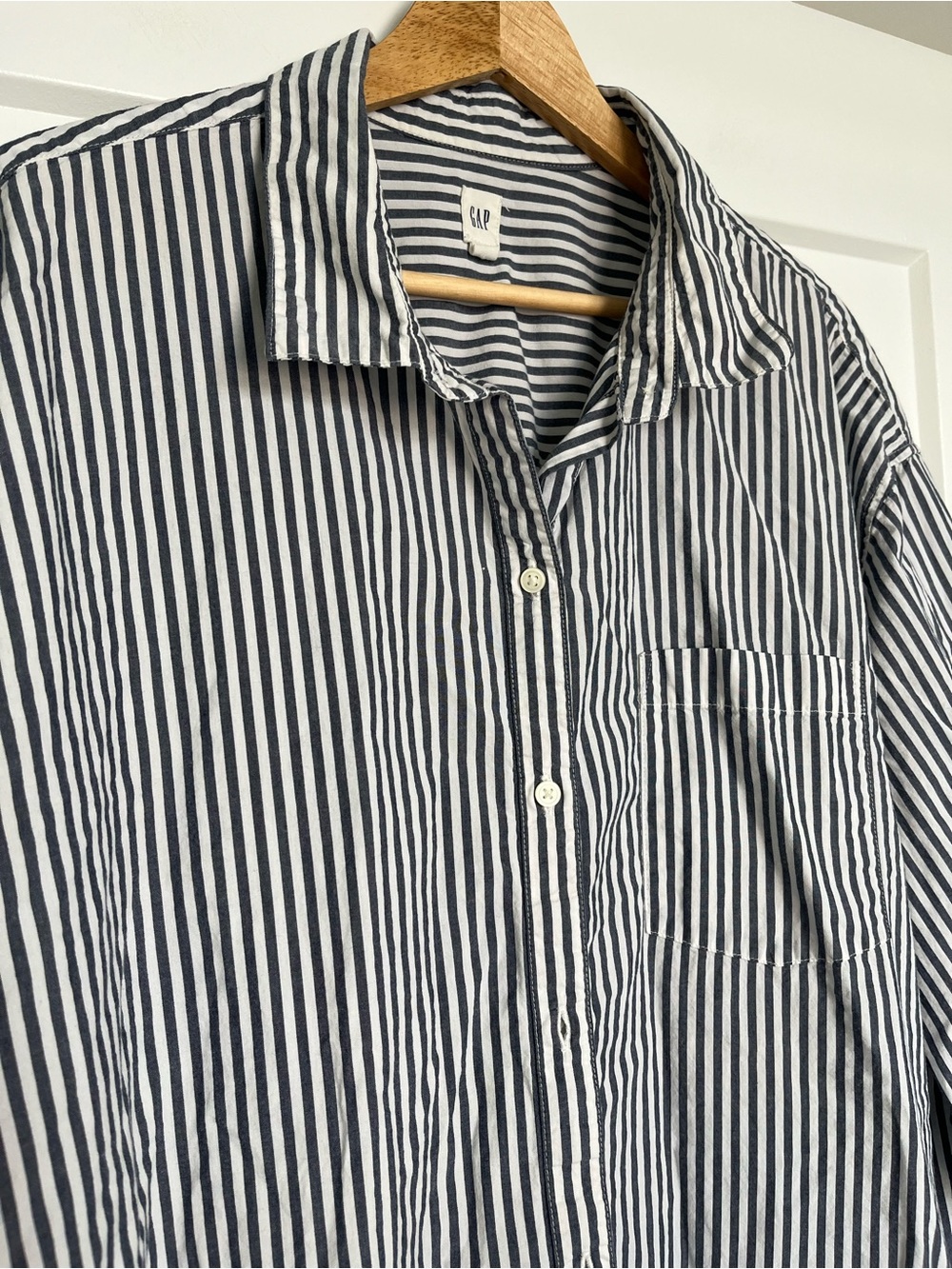 Gap Easy Shirt XXL Oversized Blue White Stripe Cotton Button Down Coastal Preppy - Picture 2 of 10